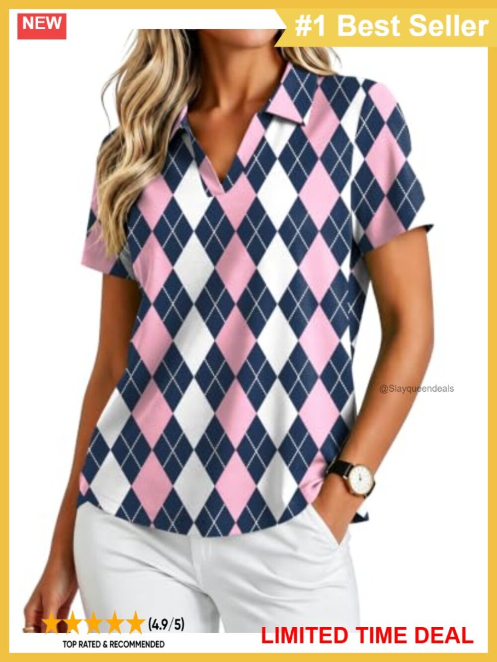 Womens Golf Polo Shirt Short Sleeve V-Neck UPF 50+ Tennis Top